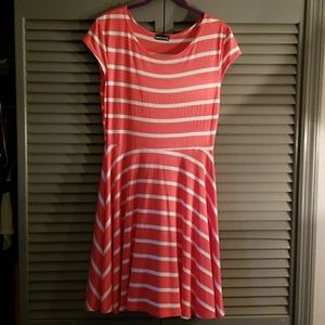 Coral and white striped skater dress worn once